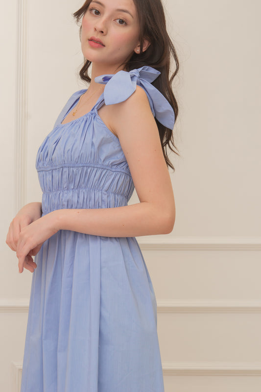 TROPICAL Ruched Style Midi Dress (CORNFLOWER BLUE)