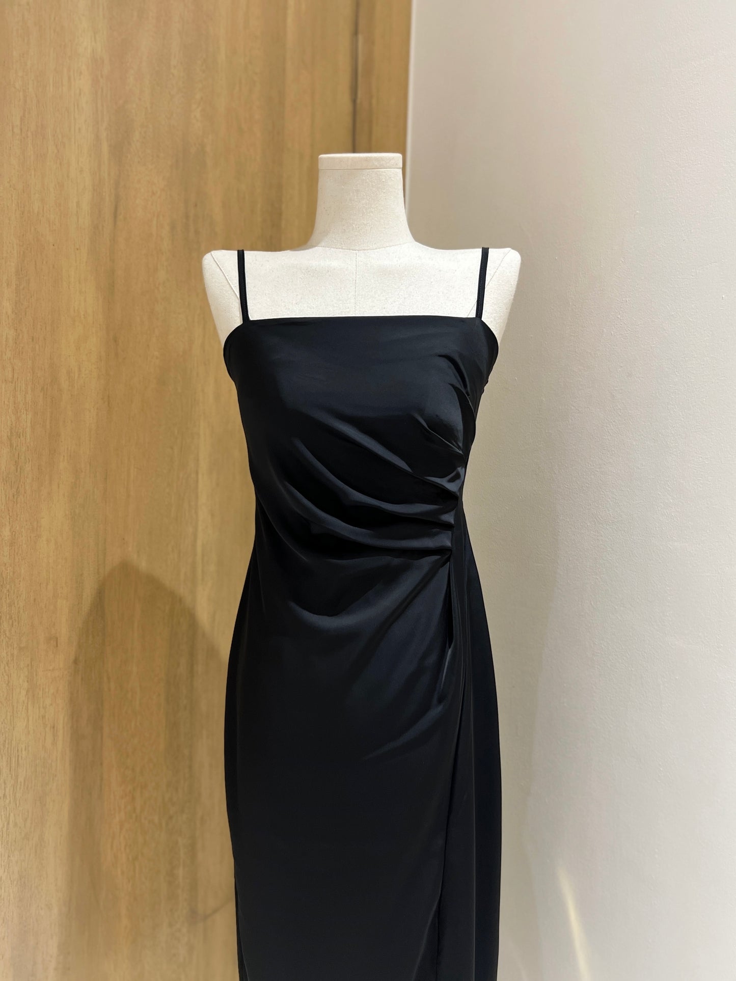 INNA Ruched Silk Dress (BLACK)