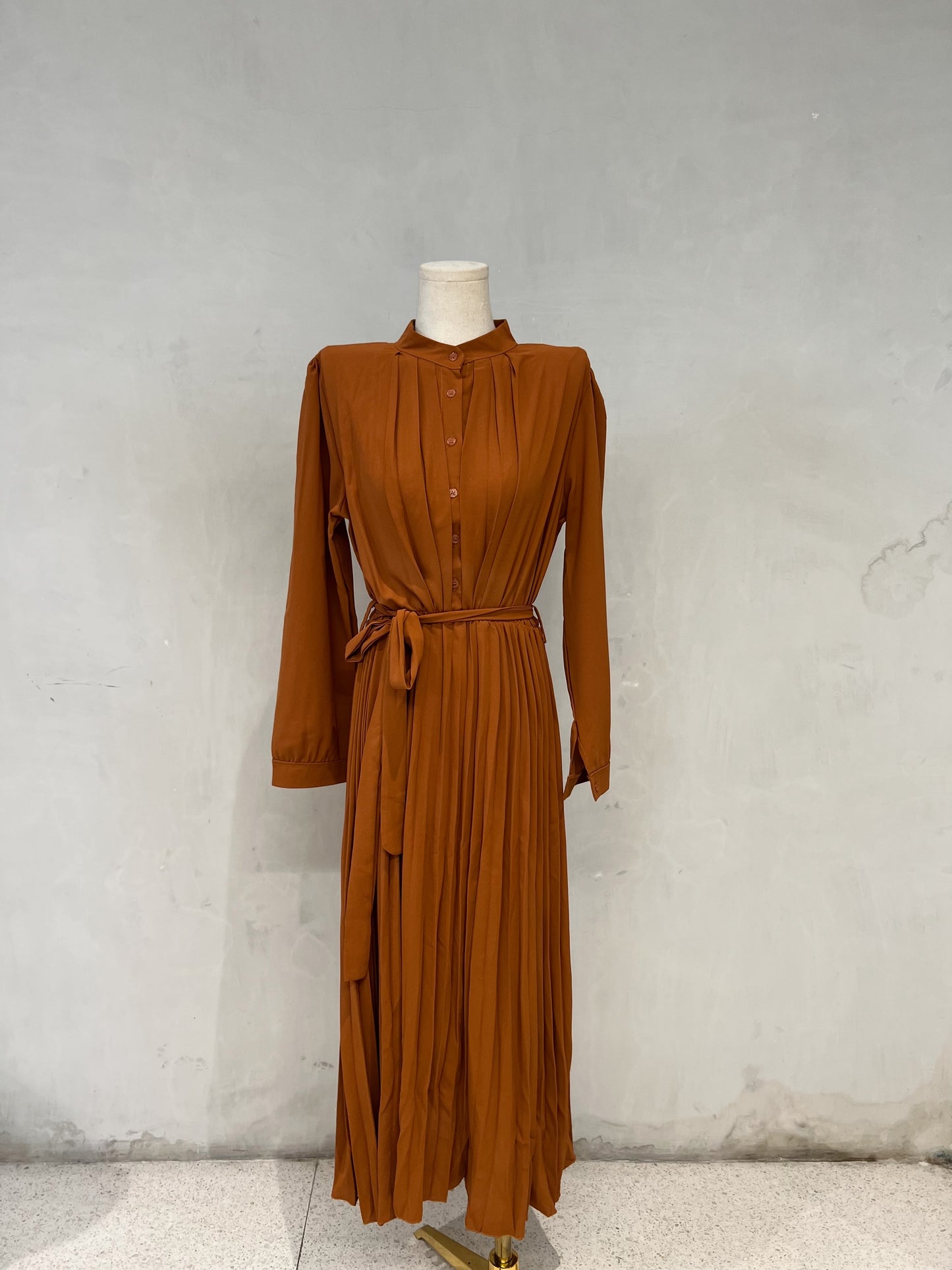 BROOKE Long Sleeve Pleated Midi Dress