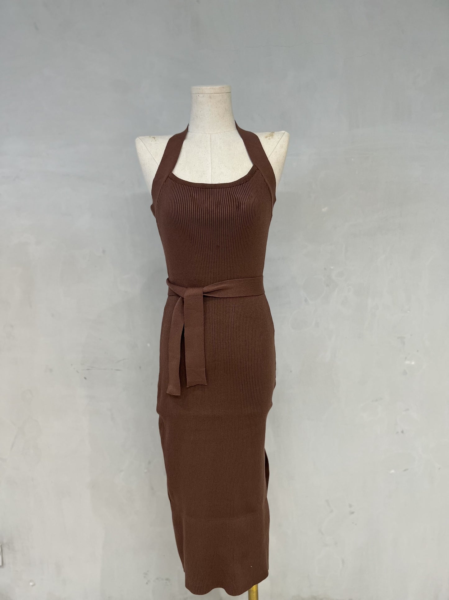 PAISLEY Halter Knit Dress (CHOCOLATE BROWN)