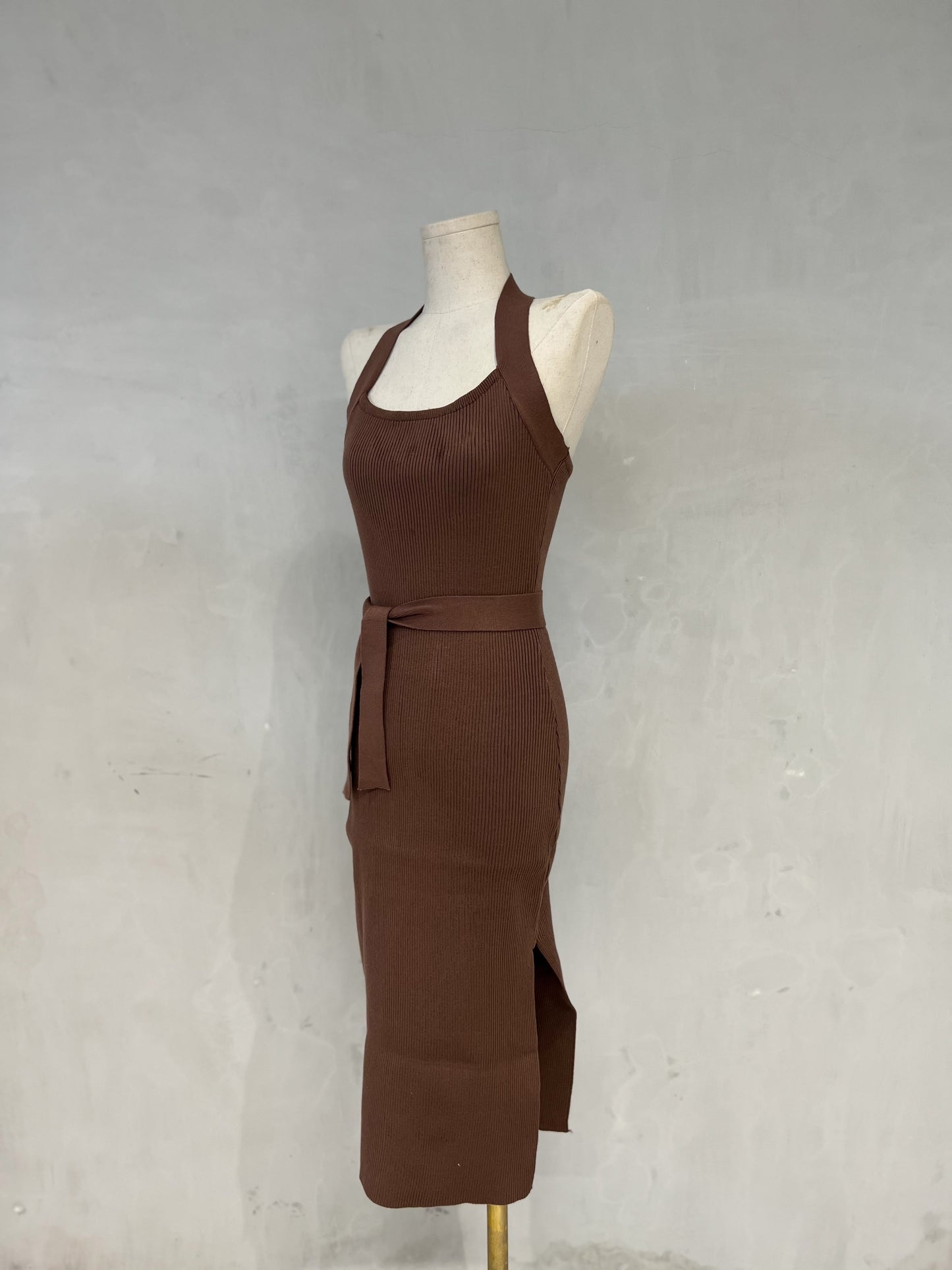 PAISLEY Halter Knit Dress (CHOCOLATE BROWN)