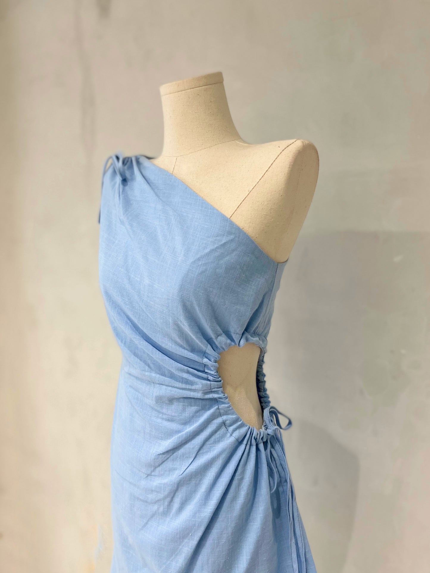 POLINA One Sided Cutout Linen Dress