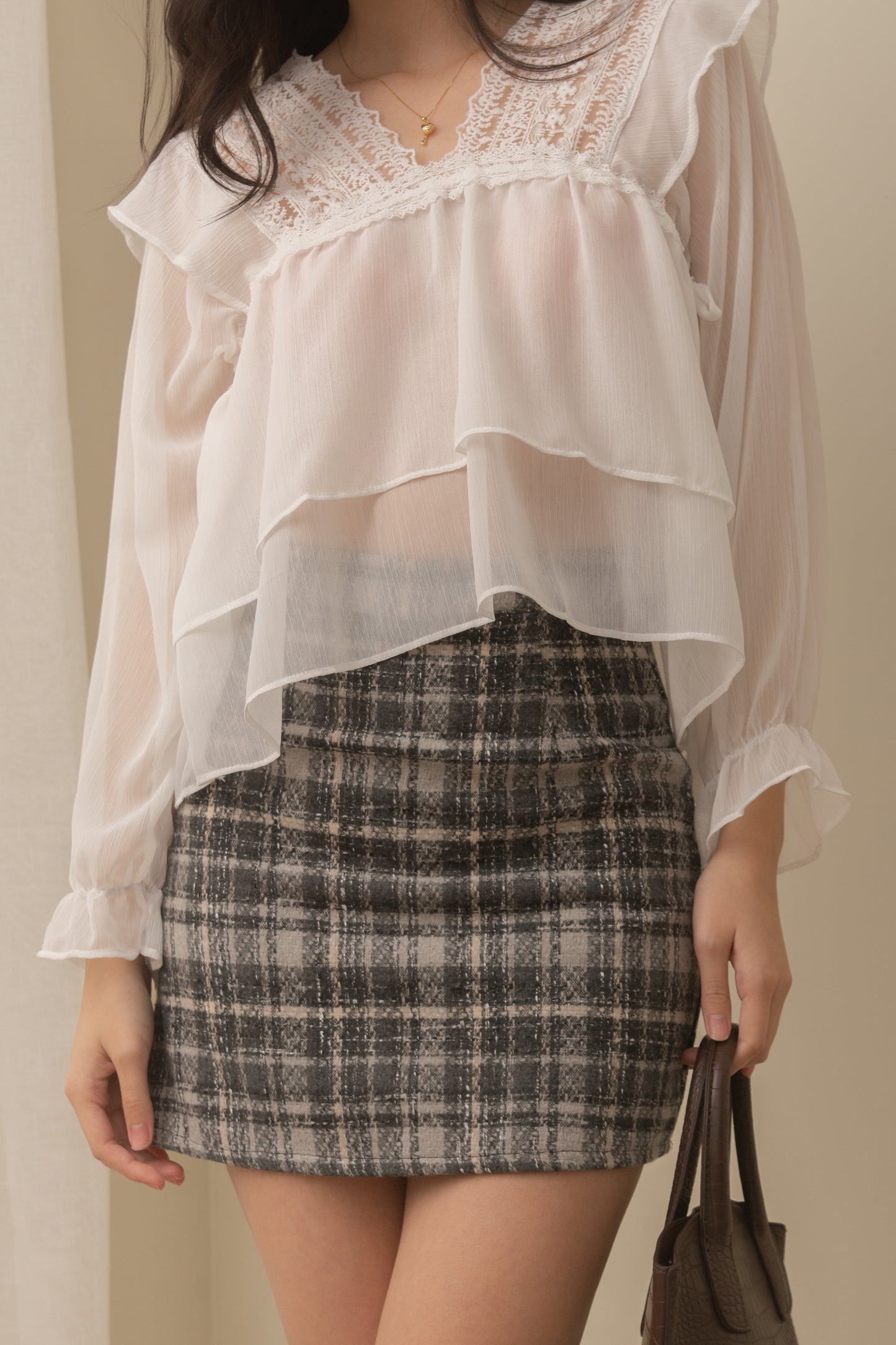 HEIDI Tartan Printed Textured Skirt