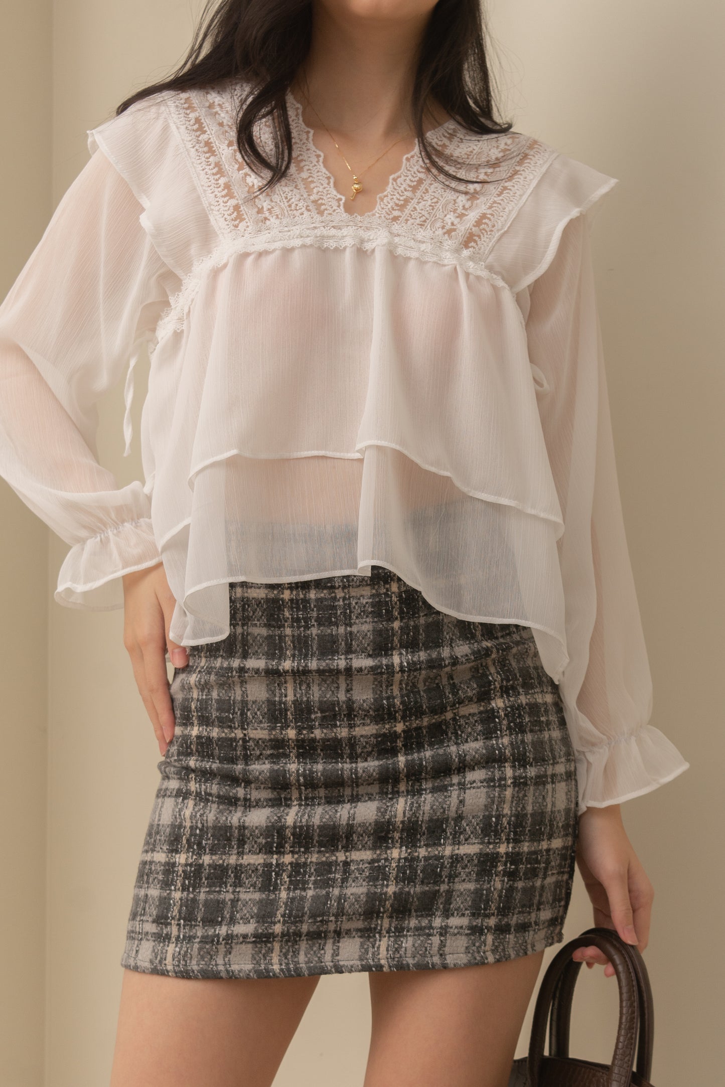 HEIDI Tartan Printed Textured Skirt