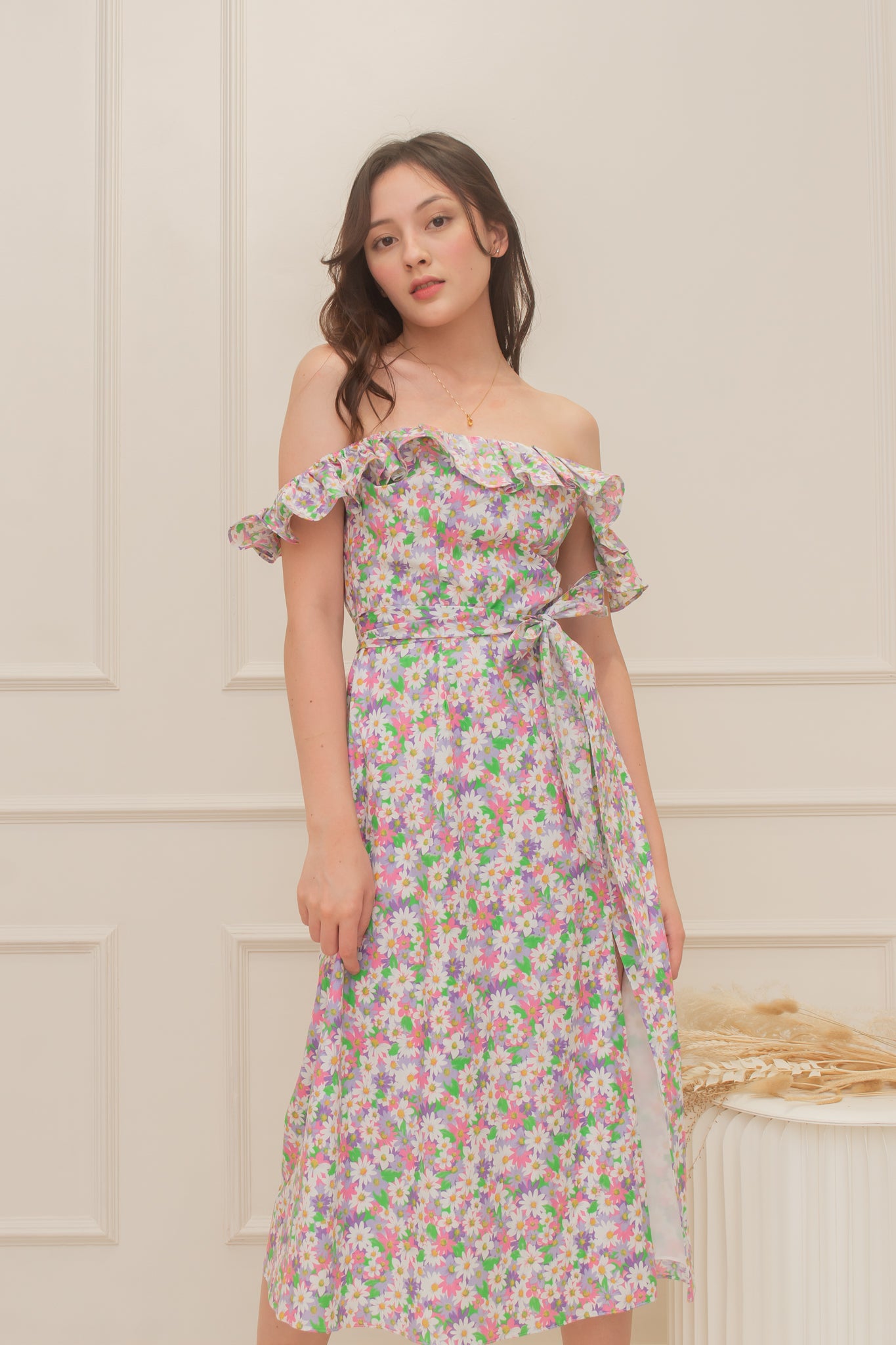 MISCHA Ruffle Sleeve Midi Dress - Violets