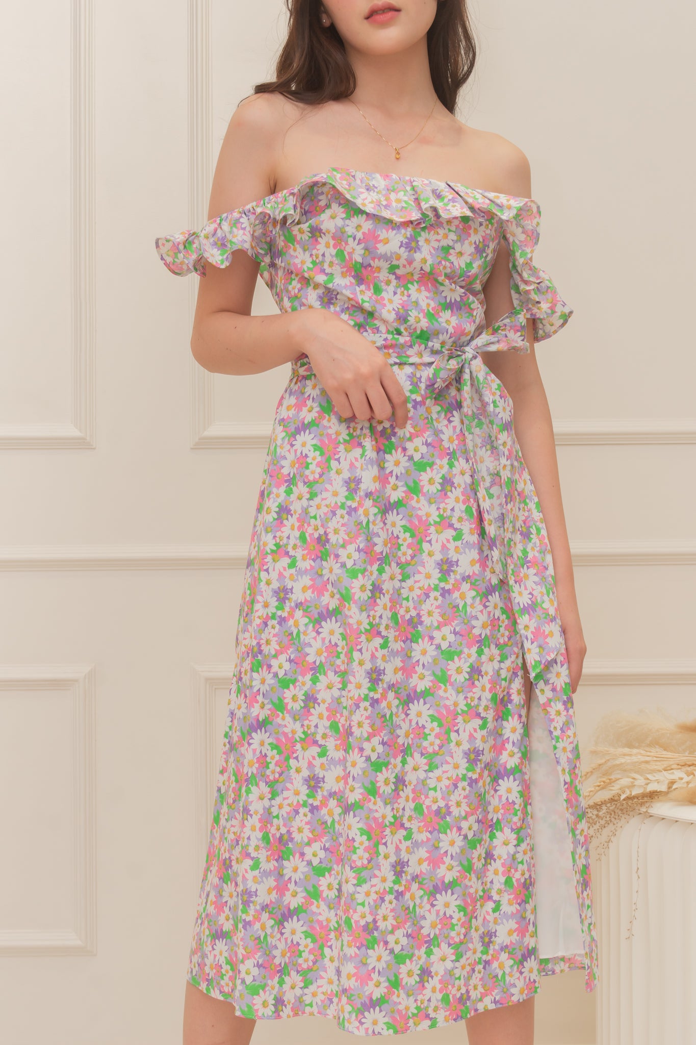 MISCHA Ruffle Sleeve Midi Dress - Violets