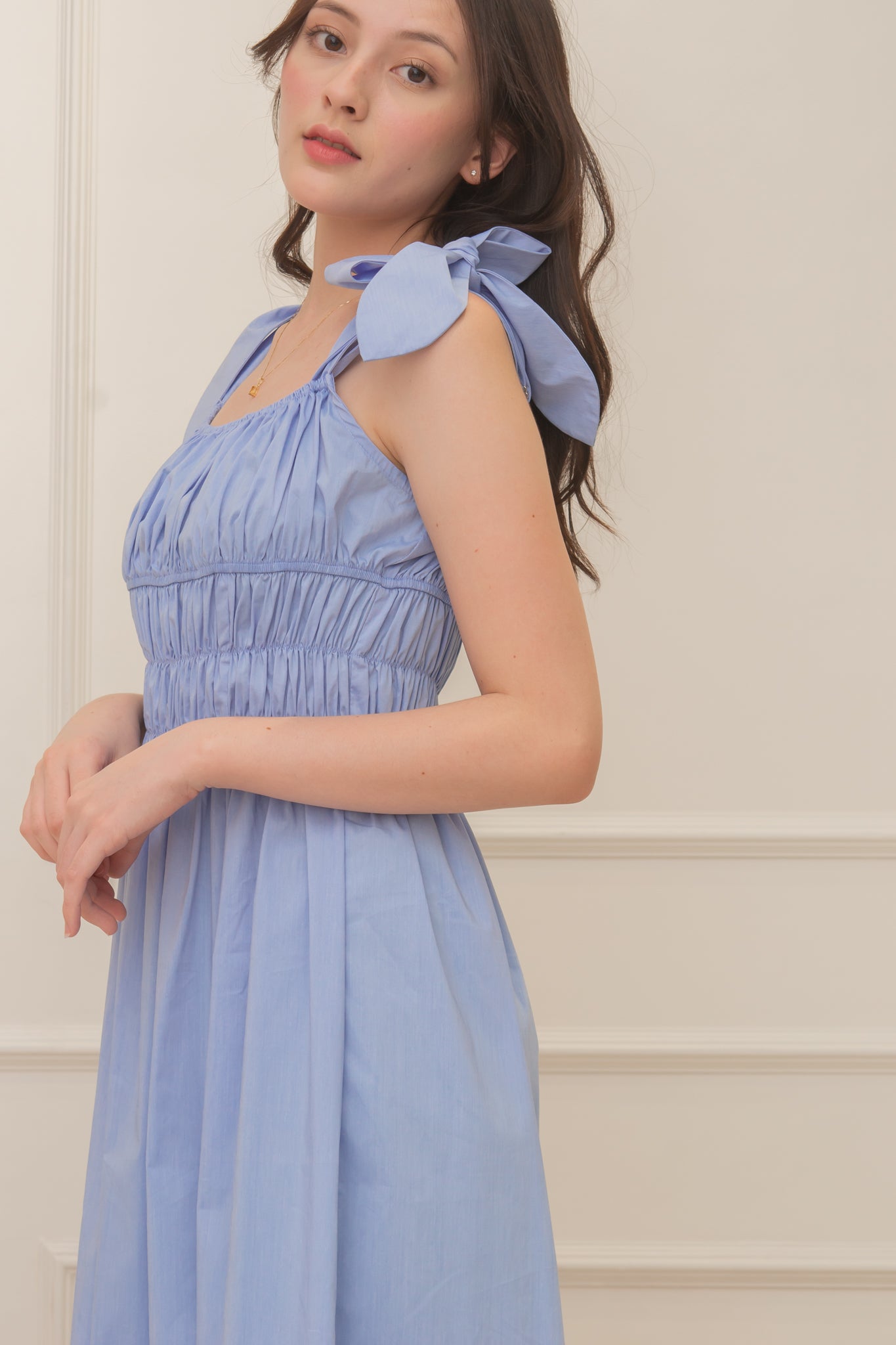 TROPICAL Ruched Style Midi Dress (CORNFLOWER BLUE)