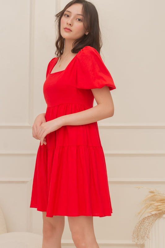 BRITTNEY Puff Sleeve Babydoll Dress (RED)