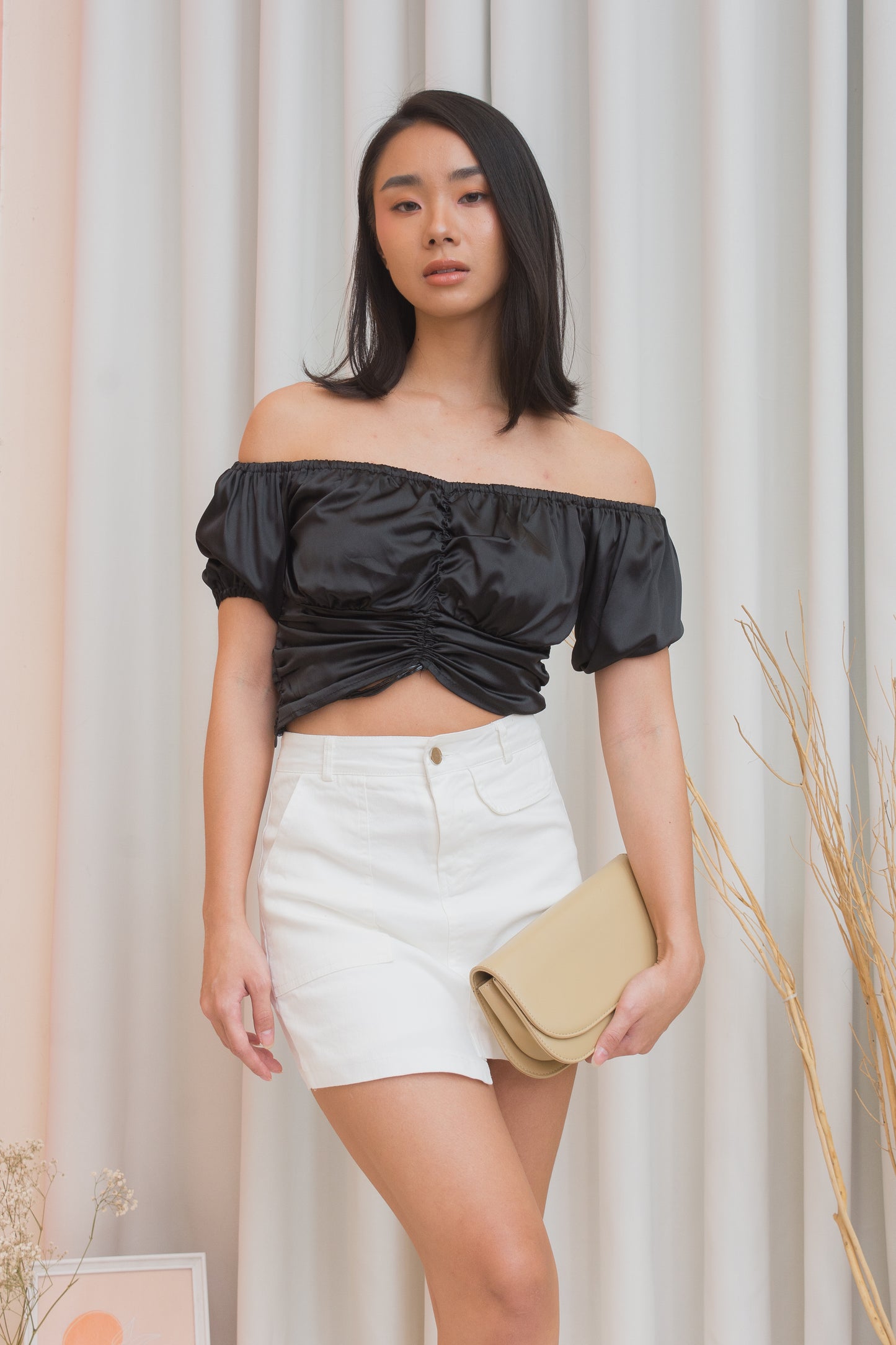 ALONDRA Silk Ruched Top