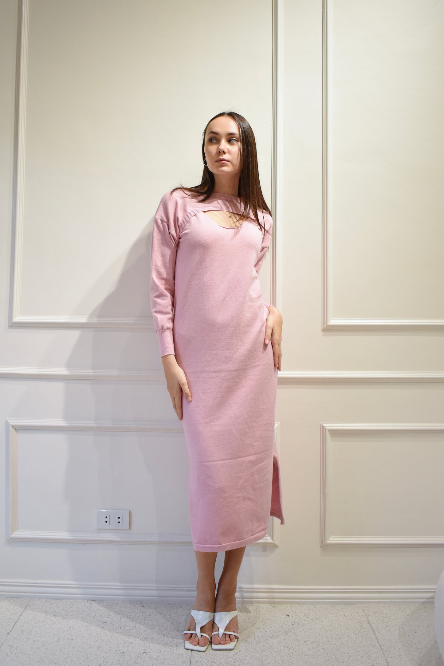 TILLY Dress with Long Sleeves Cover Up Cardigan (PINK)