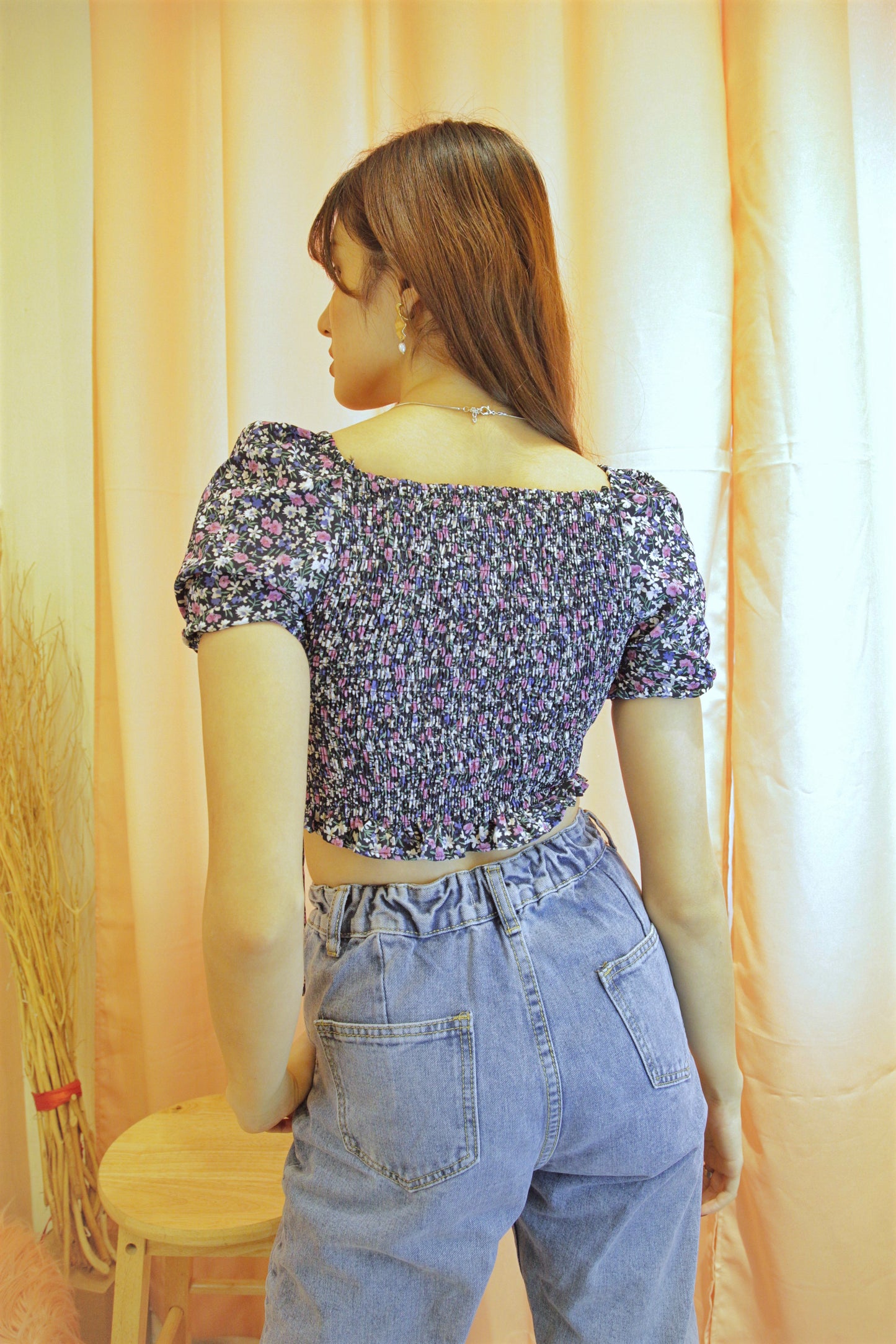 ZOWIE Short Sleeve Floral Ruched Top
