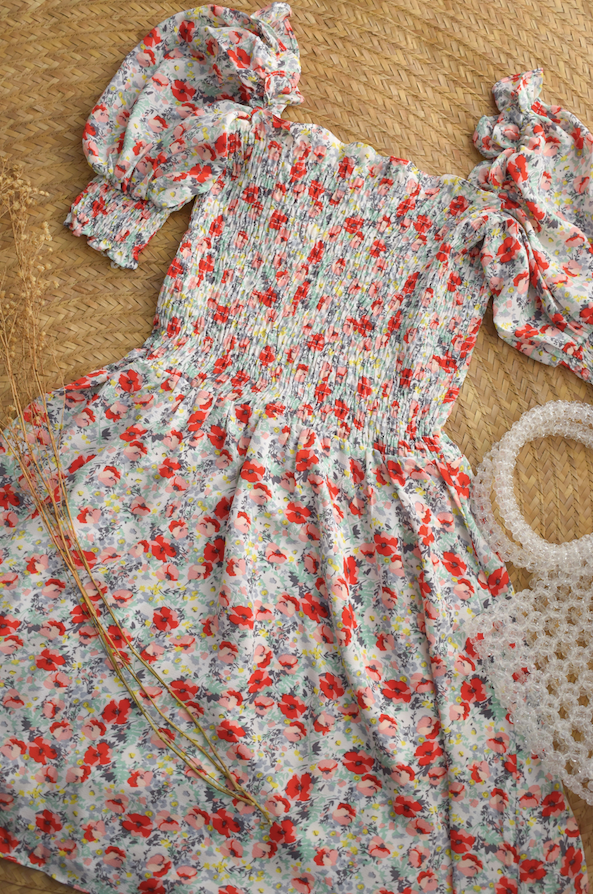 TBDA: Sweet Bouquet Smocked Dress: Mixed Red Floral