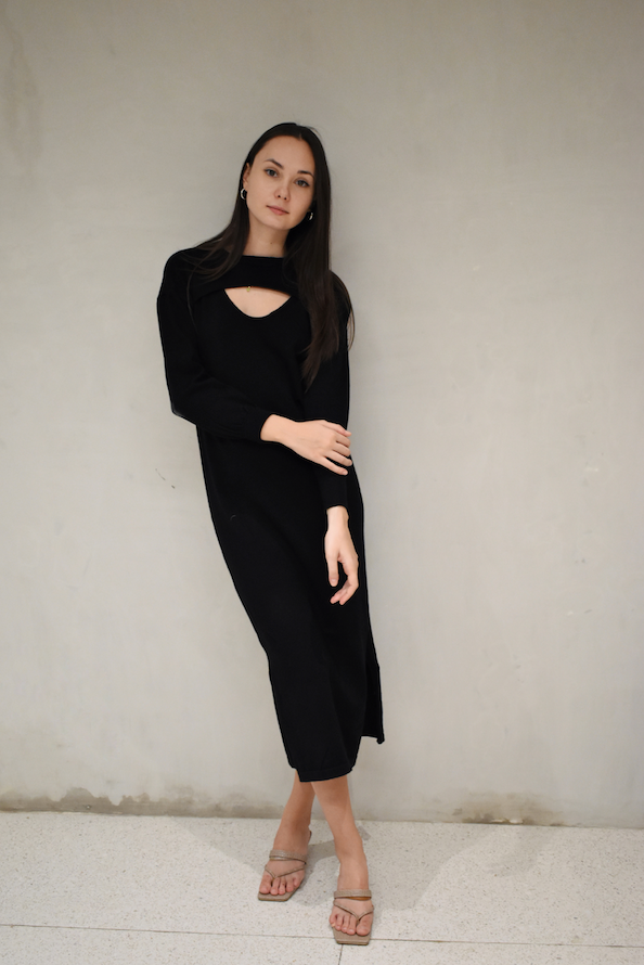 TILLY Dress with Long Sleeves Cover Up Cardigan (BLACK)