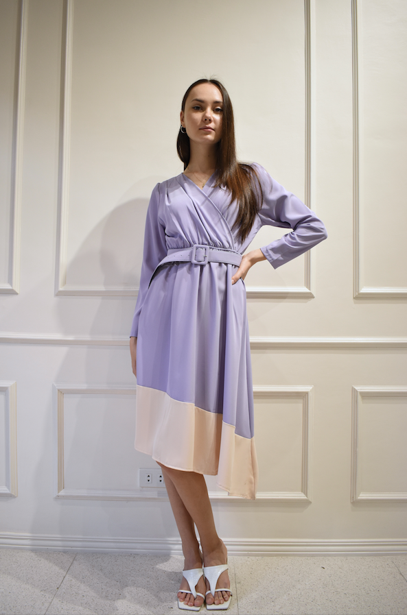 ELEA Asymmetrical Belted Dress (LILAC)